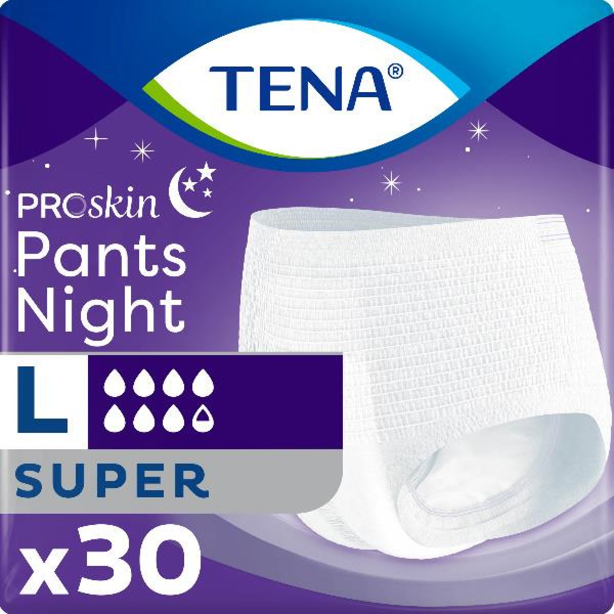 TENA ProSkin Pants Absorbent Panty Night Diaper, Large Size (L), 7.5 Drops 30 Pack