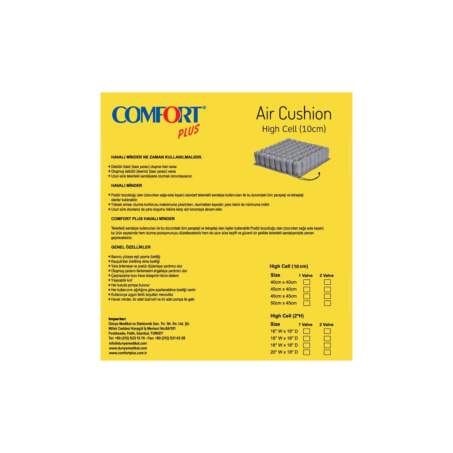 Comfort Plus DM-140 Havalı Oturma Minderi 40x40x10 cm