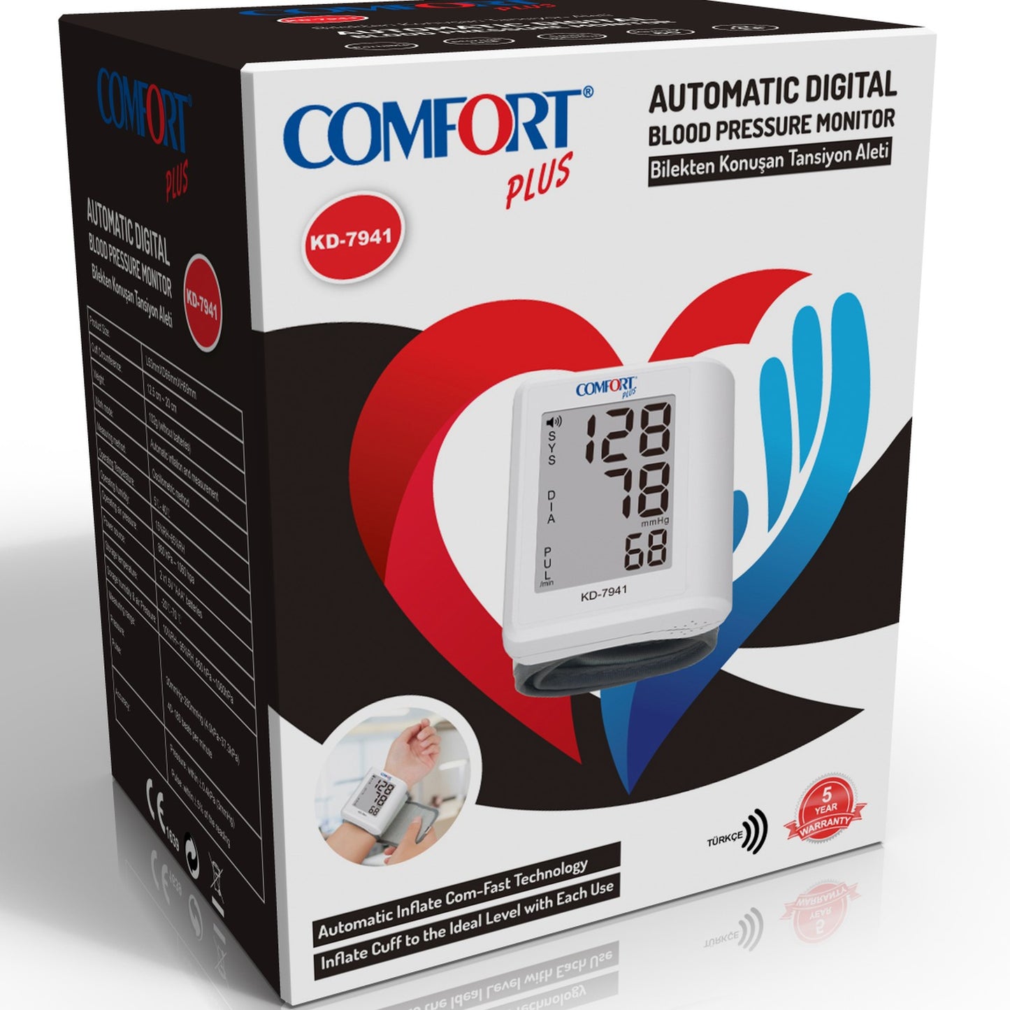 Comfort Plus KD-7941 Wrist Measurement Turkish Speaking Blood Pressure Monitor